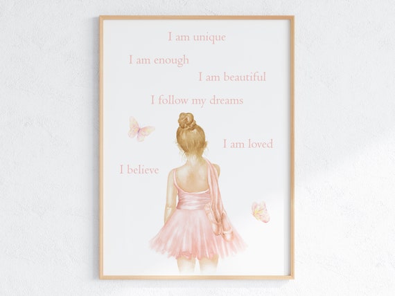 Encouraging Quote Print For Girls Ballerina Watercolor Motivational Poster Ballet Theme Wall Art