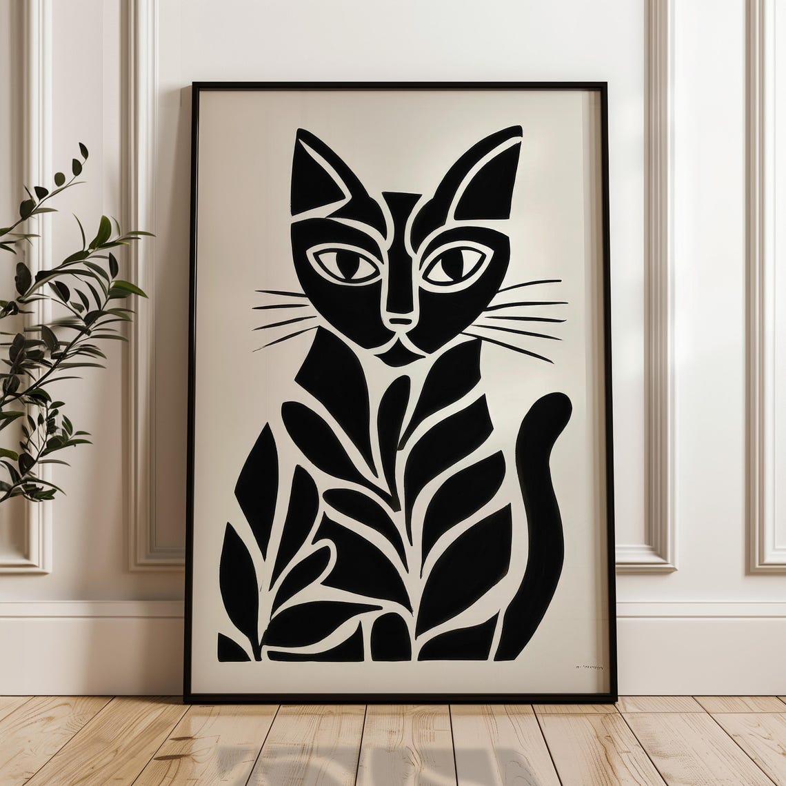 Minimalist Cat Poster Black And Beige Print Modern Organic Wall Art Scandinavian Home