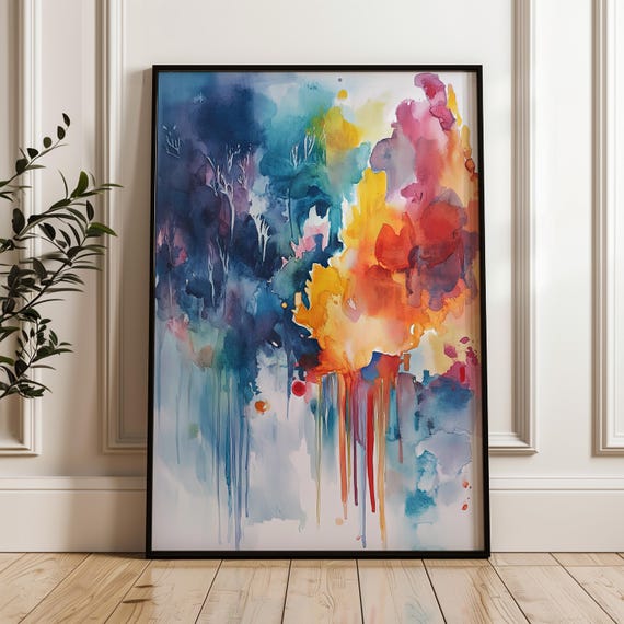 Watercolor Abstract Print Blue And Orange Aura Poster On Matte Paper