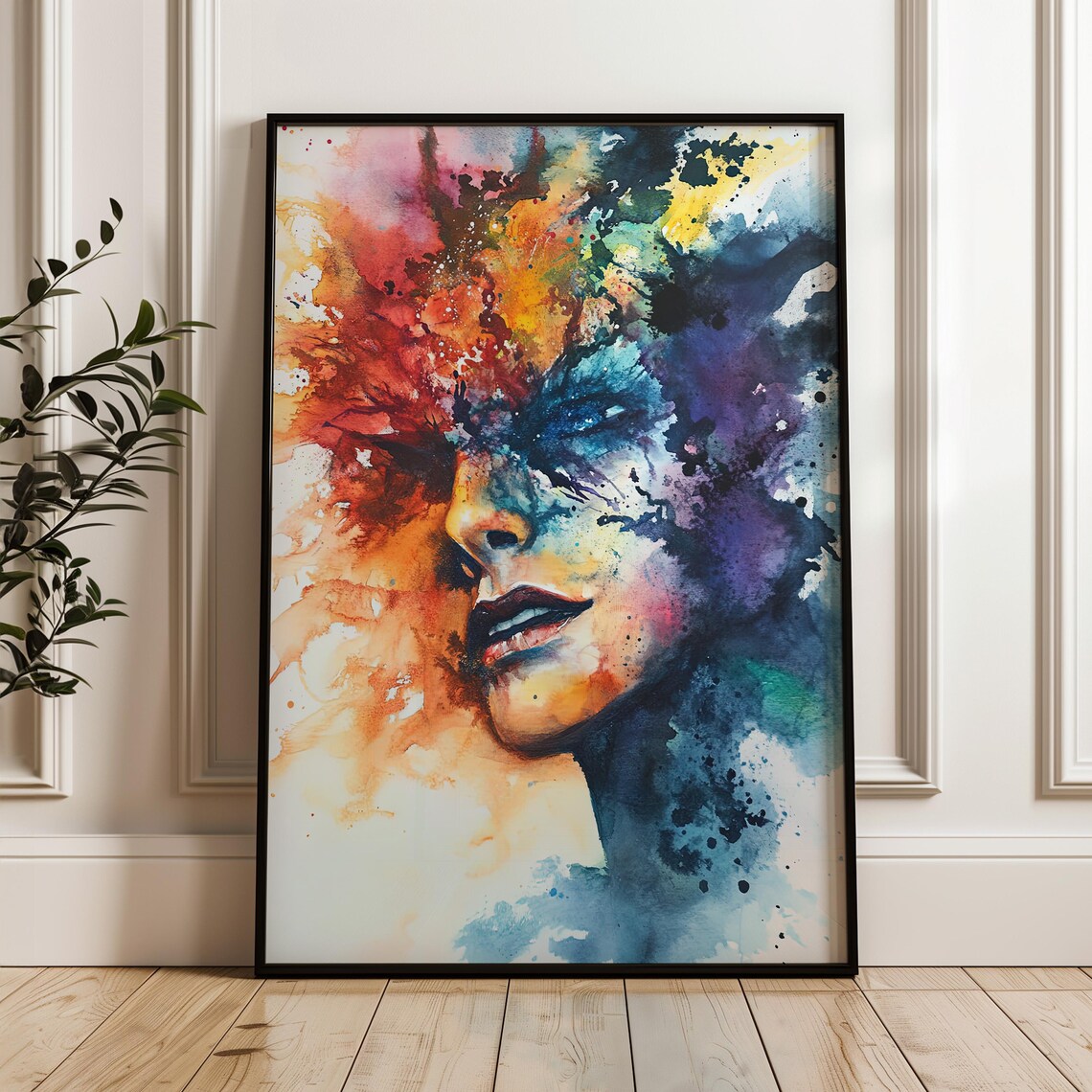 Colorful Abstract Watercolor Woman Face Splash Art Portrait Poster