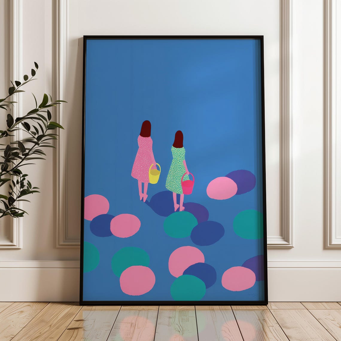 Minimalist Girls Beach Buckets Blue Pink Pop Art Playful Print