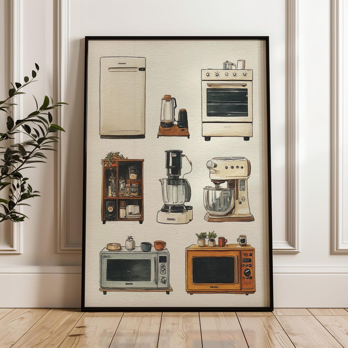 Vintage Kitchen Appliances Illustration Retro Home Decor Poster