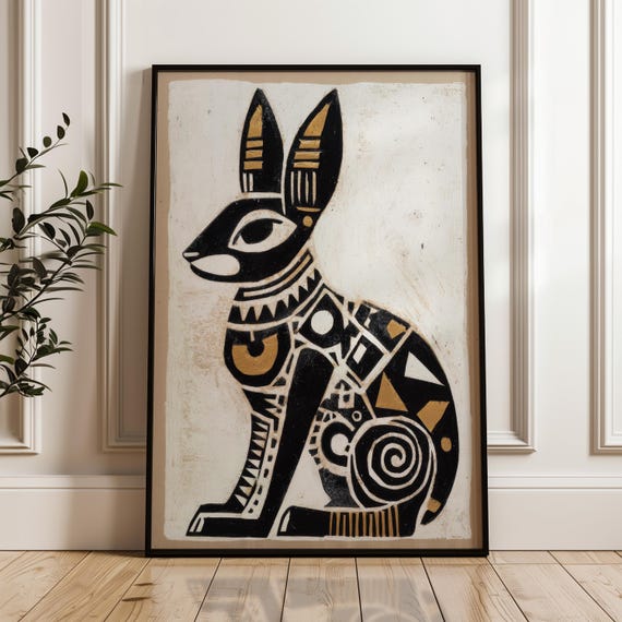 Traditional Mexican Rabbit Poster Abstract Stylized Folk Art Print On Matte Paper