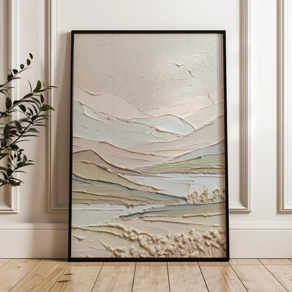 Neutral Abstract Wall Art Textured Palette Knife Print Beige Minimalist Decor Modern Landscape Painting
