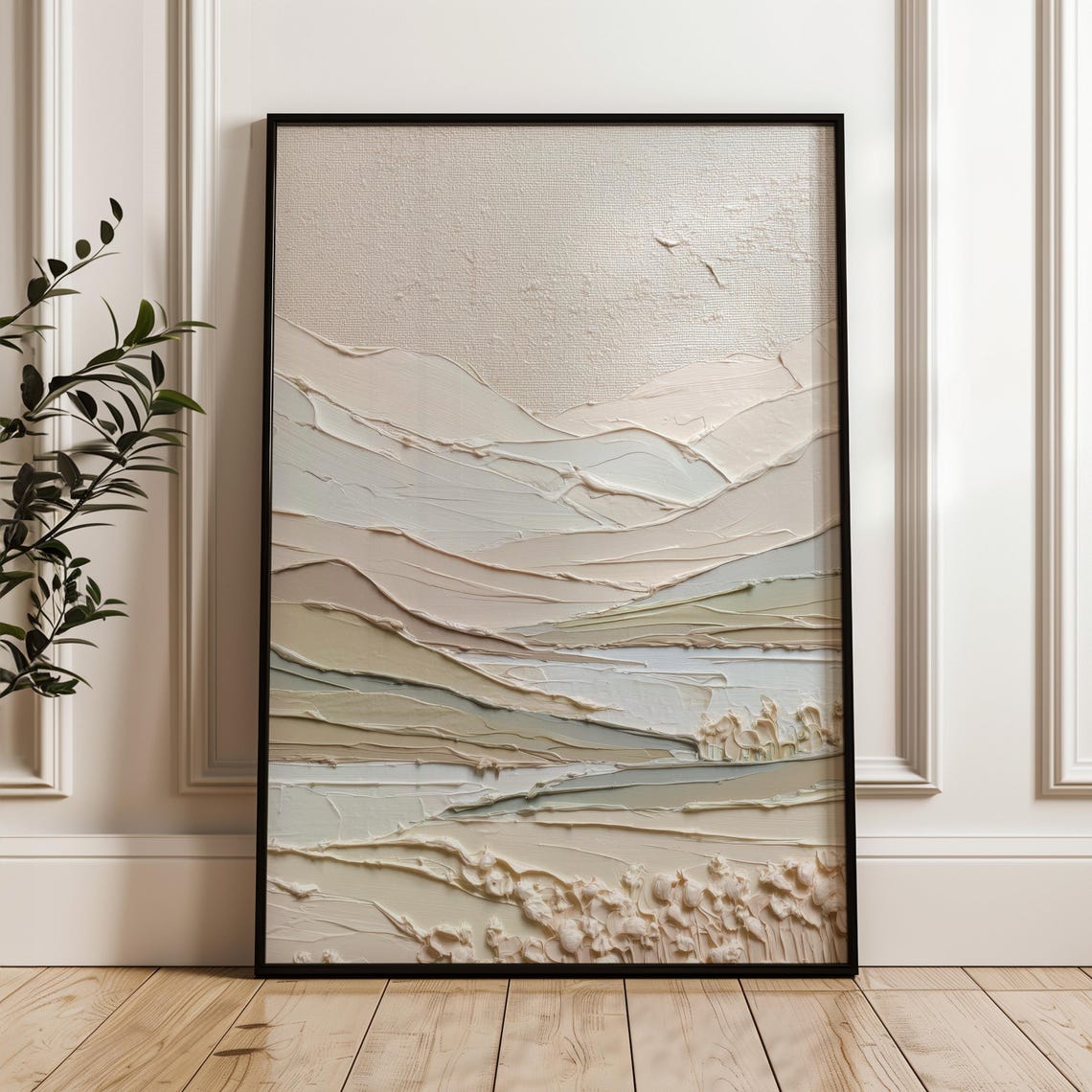 Neutral Abstract Wall Art Textured Palette Knife Print Beige Minimalist Decor Modern Landscape Painting