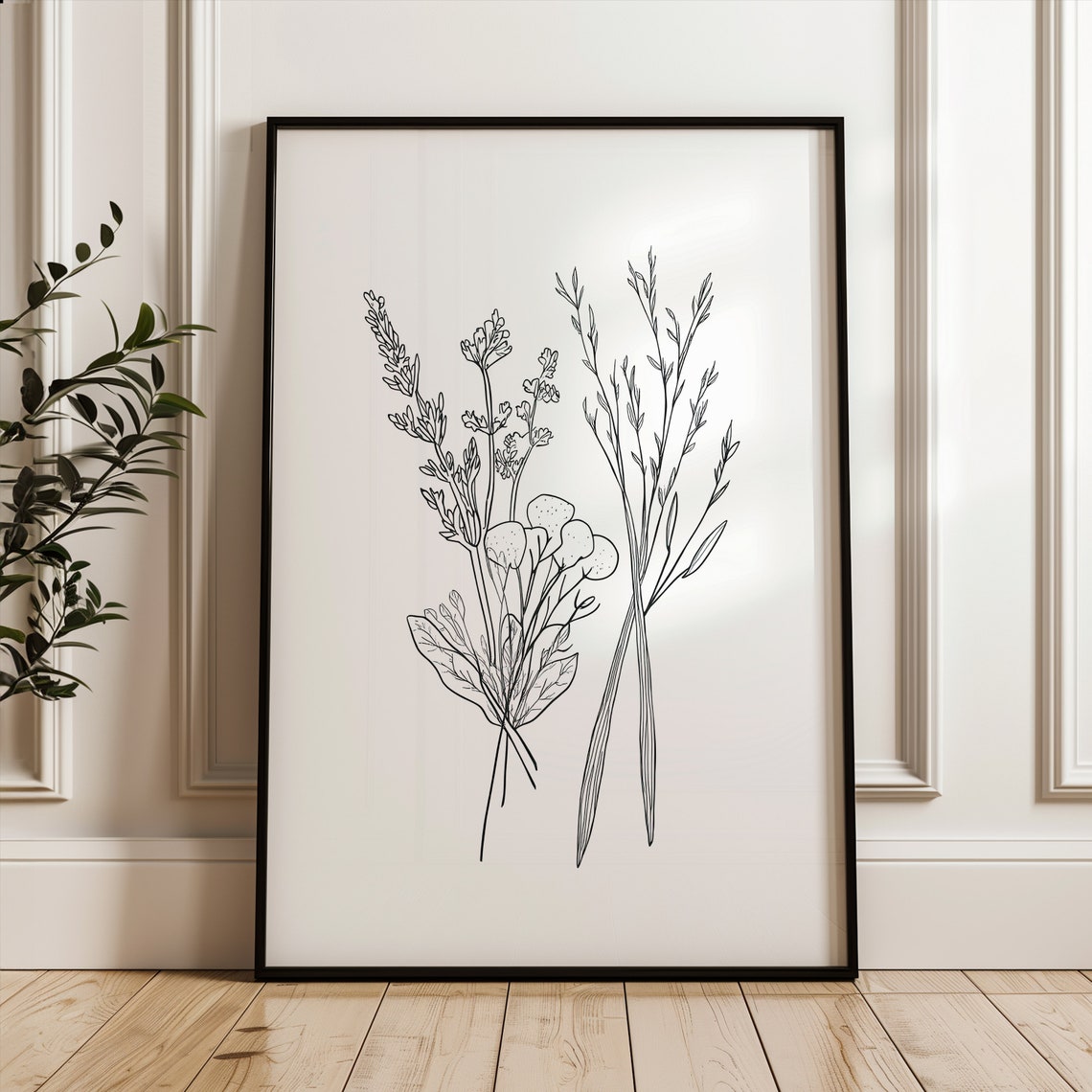 Wildflowers Botanical Single Line Drawing Minimalist Floral Print