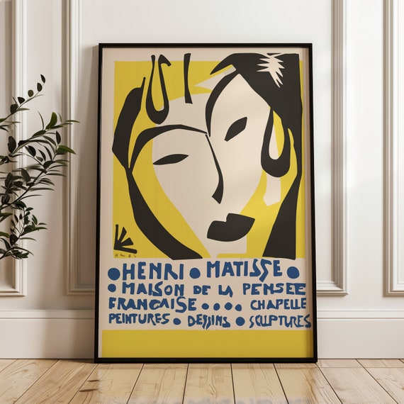 Henri Matisse Exhibition Poster Paper Cutout Wall Art Vintage Fine Print Living Room Decor Woman In Yellow Beige