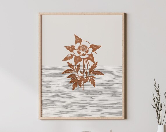 Columbine Flower Botanical Art Print, Aquilegia