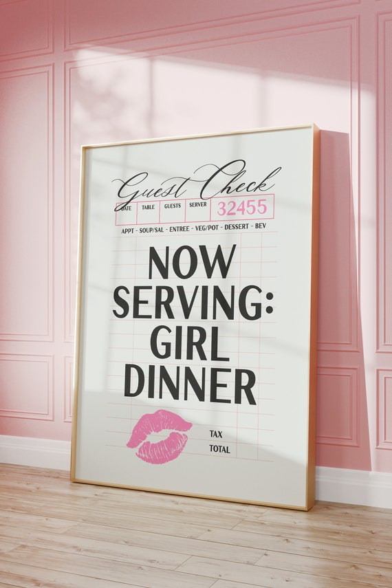 Girl Dinner Funny Kitchen Art Print, Pink Bar Cart
