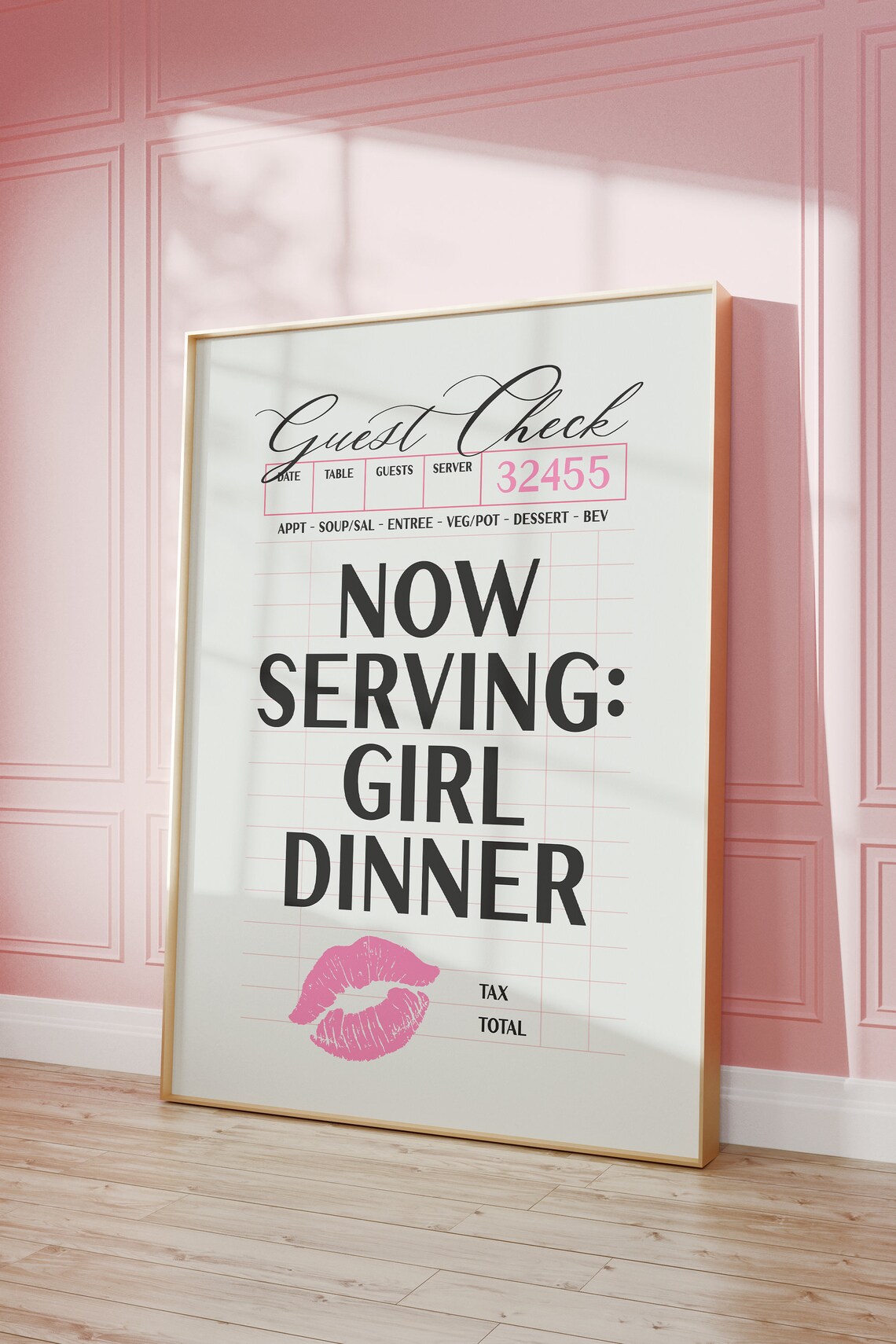 Girl Dinner Funny Kitchen Art Print, Pink Bar Cart