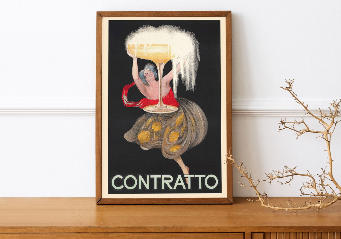 Contratto Champagne Woman Vintage Italian Black Gold Style Poster - Image 2