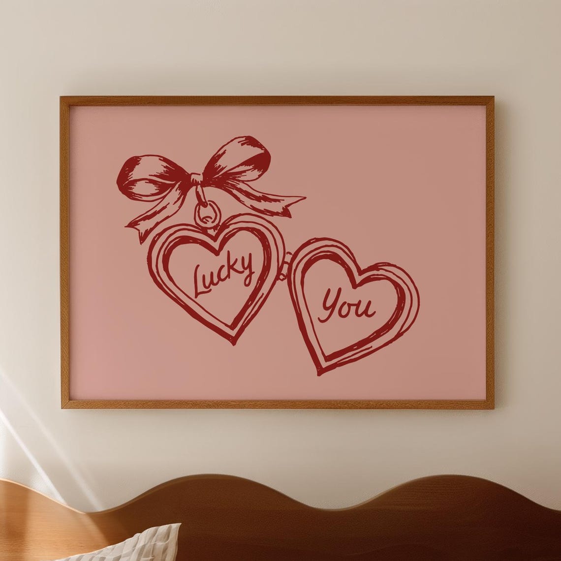 Lucky You Heart Locket Red Hand Drawn Sweetheart Love Poster
