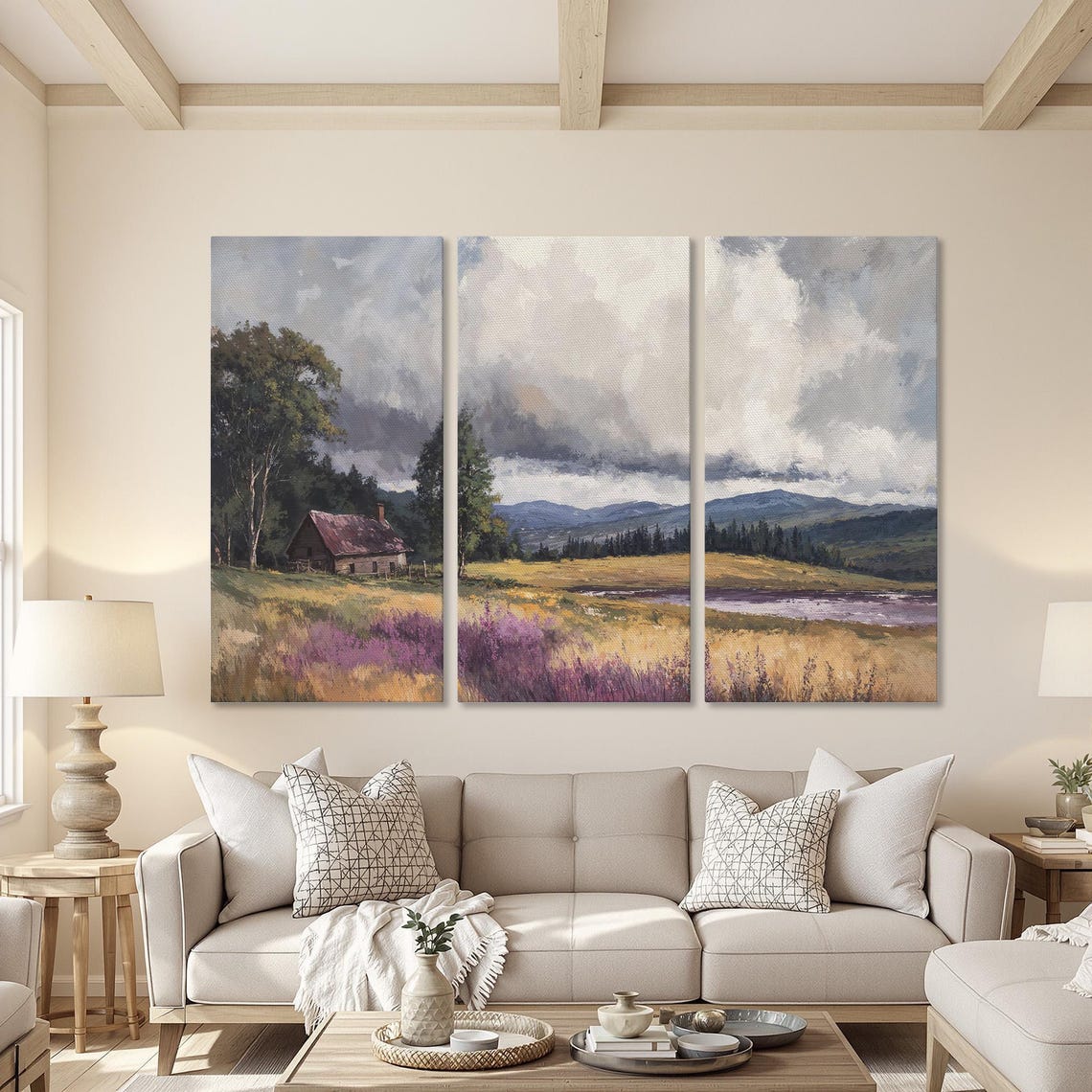 Weathered Cabin Under Dramatic Stormy Sky Lavender Field Poster - Image 4