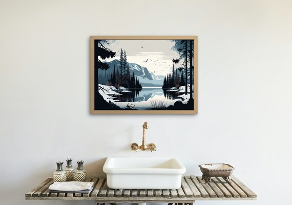 Winter Art Huge Home Decor Snow Art Nature Wall Art Snowy Art Winter Wall Art Trees Lake