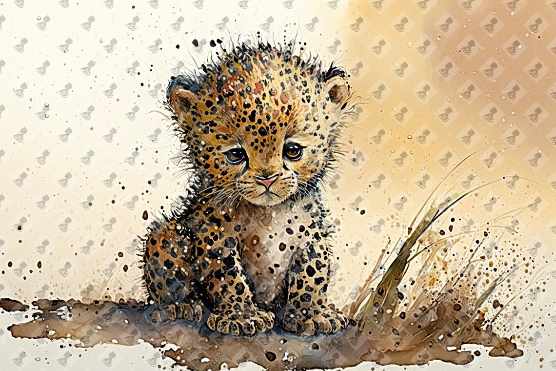 Cute Baby Cheetah Cub Watercolor Spots Nursery Animal Art Poster