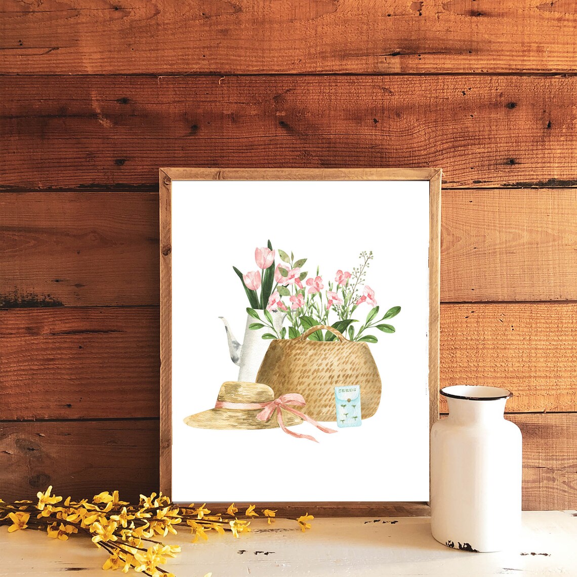 Summer Garden Watering Can Flowers Straw Hat Seed Packet Poster - Image 2