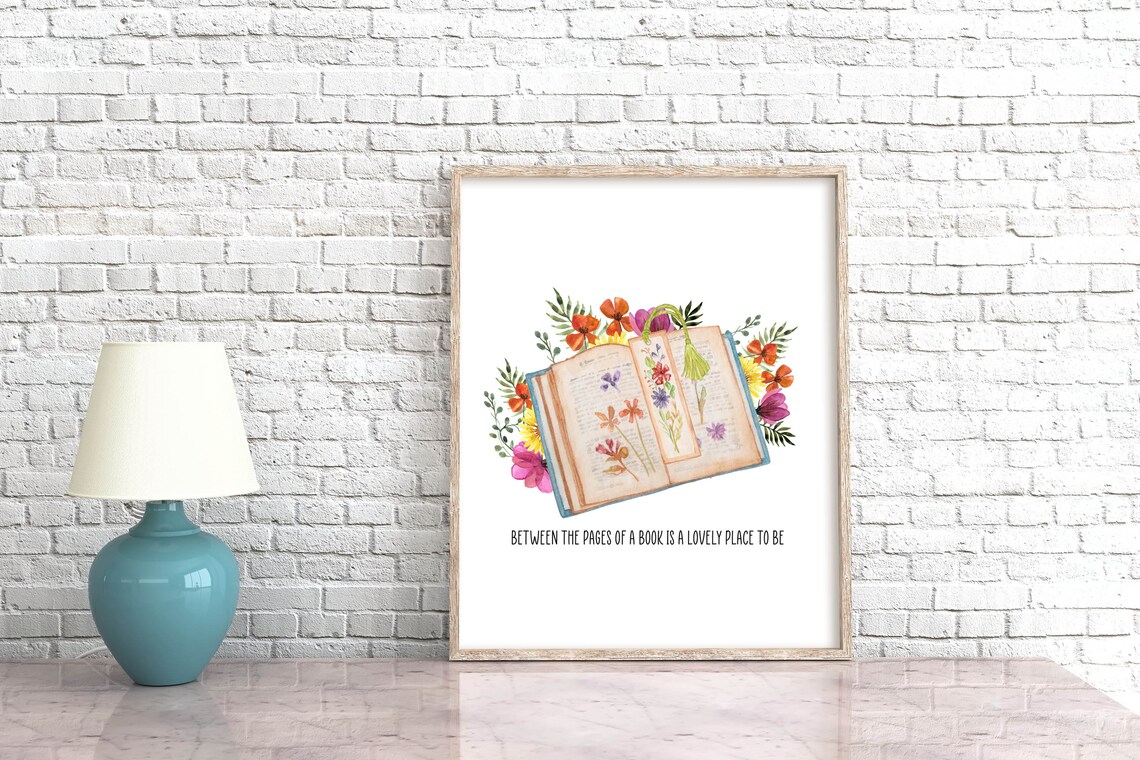 Between the Pages of a Book Reader Quote Floral Art Wall Poster - Image 2