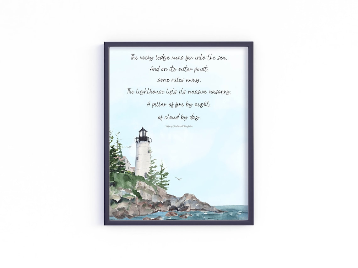 Longfellow Lighthouse Poem Watercolor Coastal Beach House Wall Art - Image 2