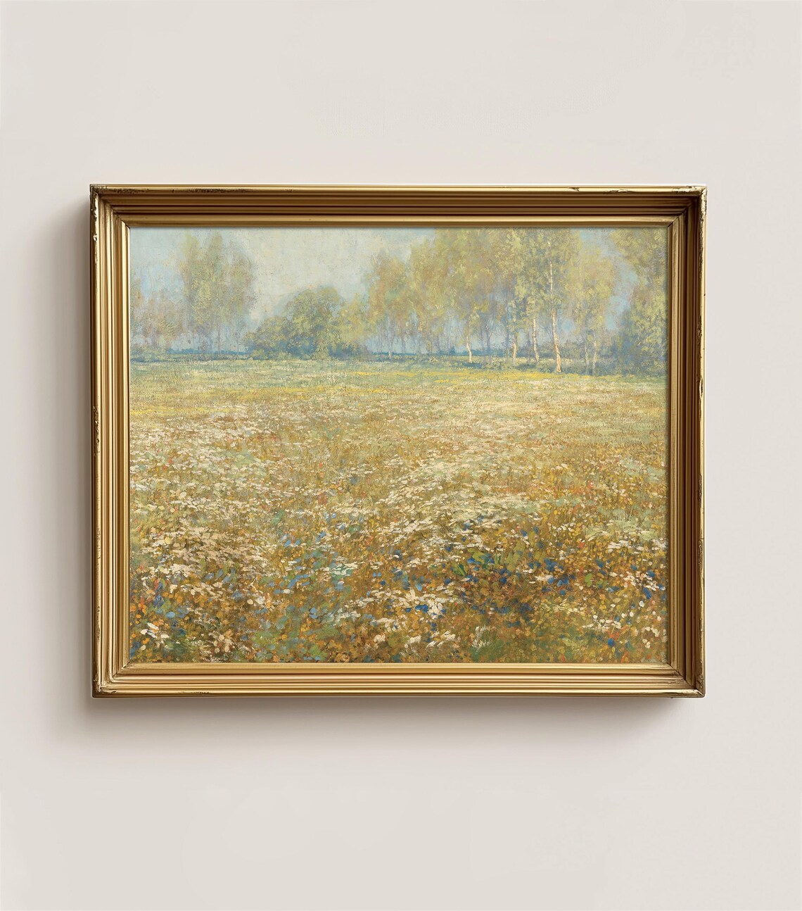 Wildflower Meadow Impressionist Painting Golden Field Floral Wall Art