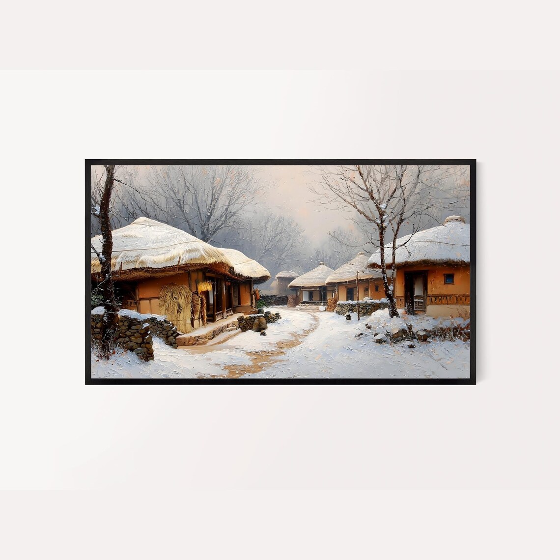 Korean Thatched Hanok Village Winter Snow Traditional Choga Art Poster