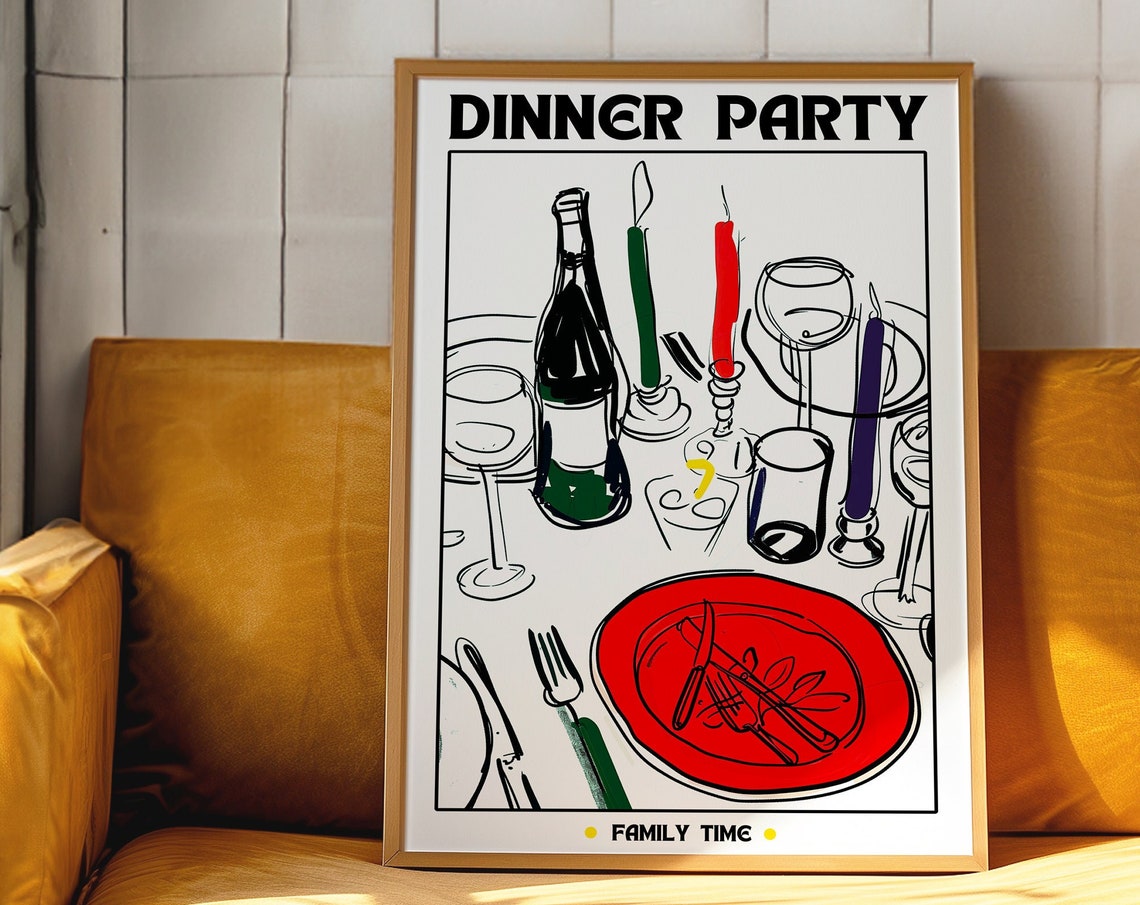 Dinner Party Family Time 70s Retro Kitchen Table Setting Poster