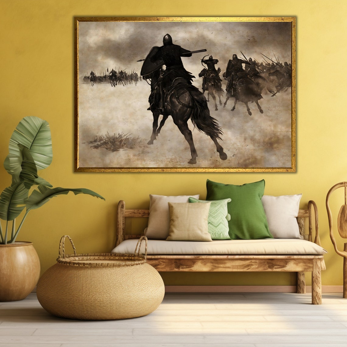 Epic Battle Charging Horses Knights Warriors Sepia War Art Wall Poster - Image 3