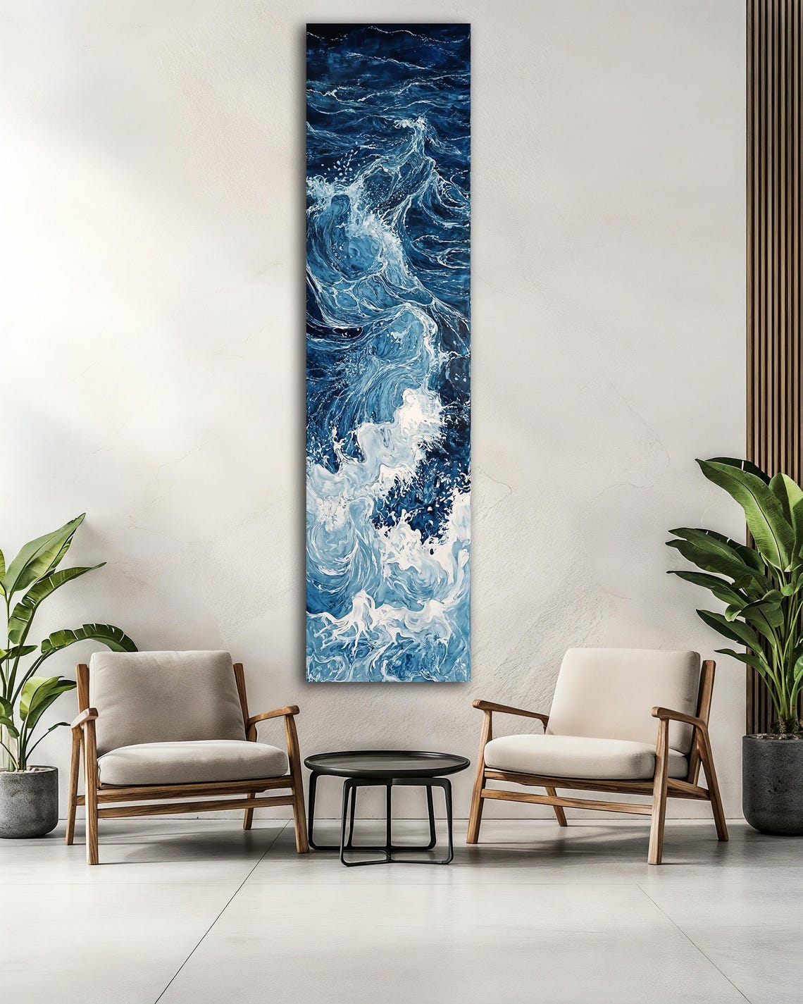 Navy Blue Crashing Ocean Wave Foam Dramatic Vertical Art Poster - Image 2