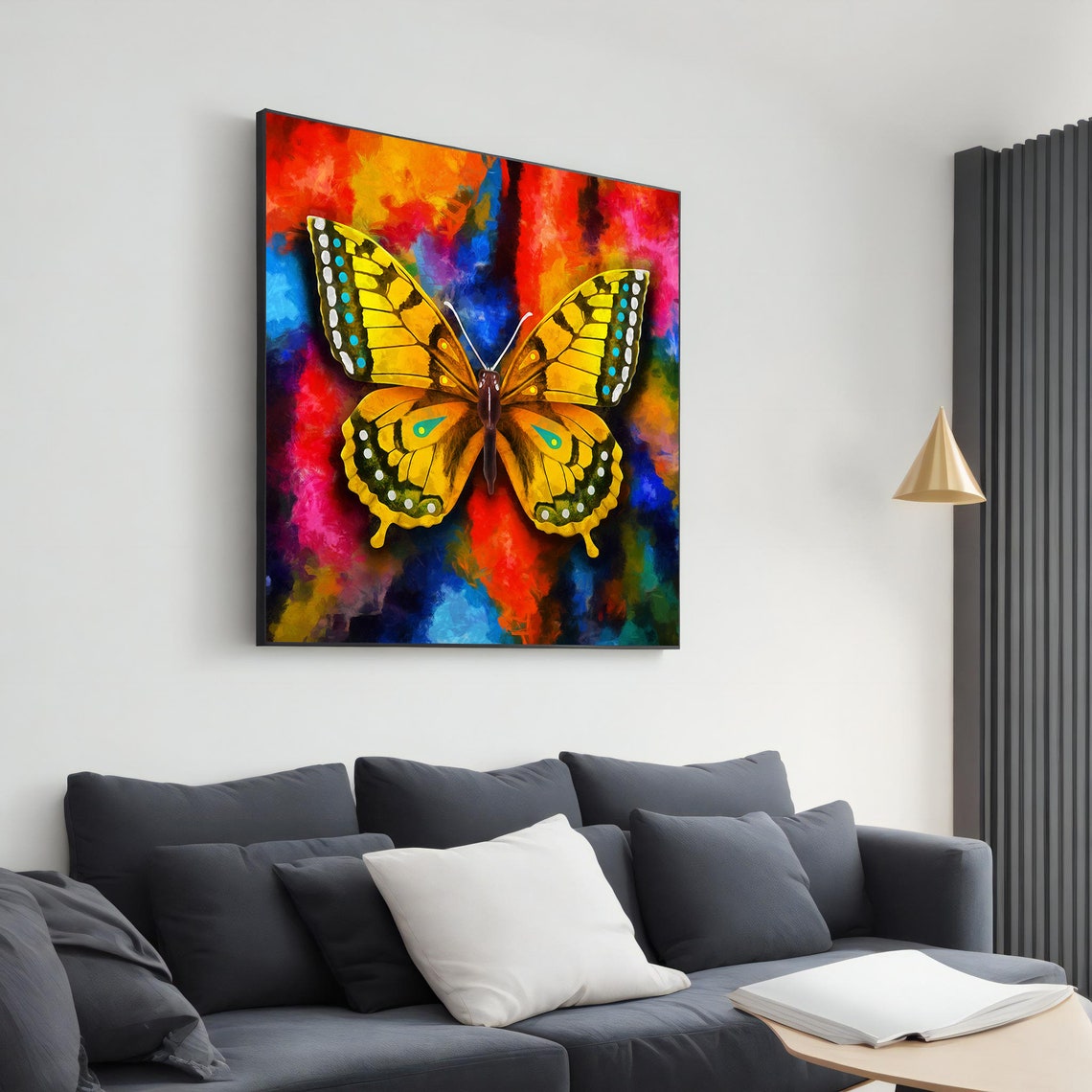 Vibrant Yellow Butterfly Colorful Abstract Background Art Print