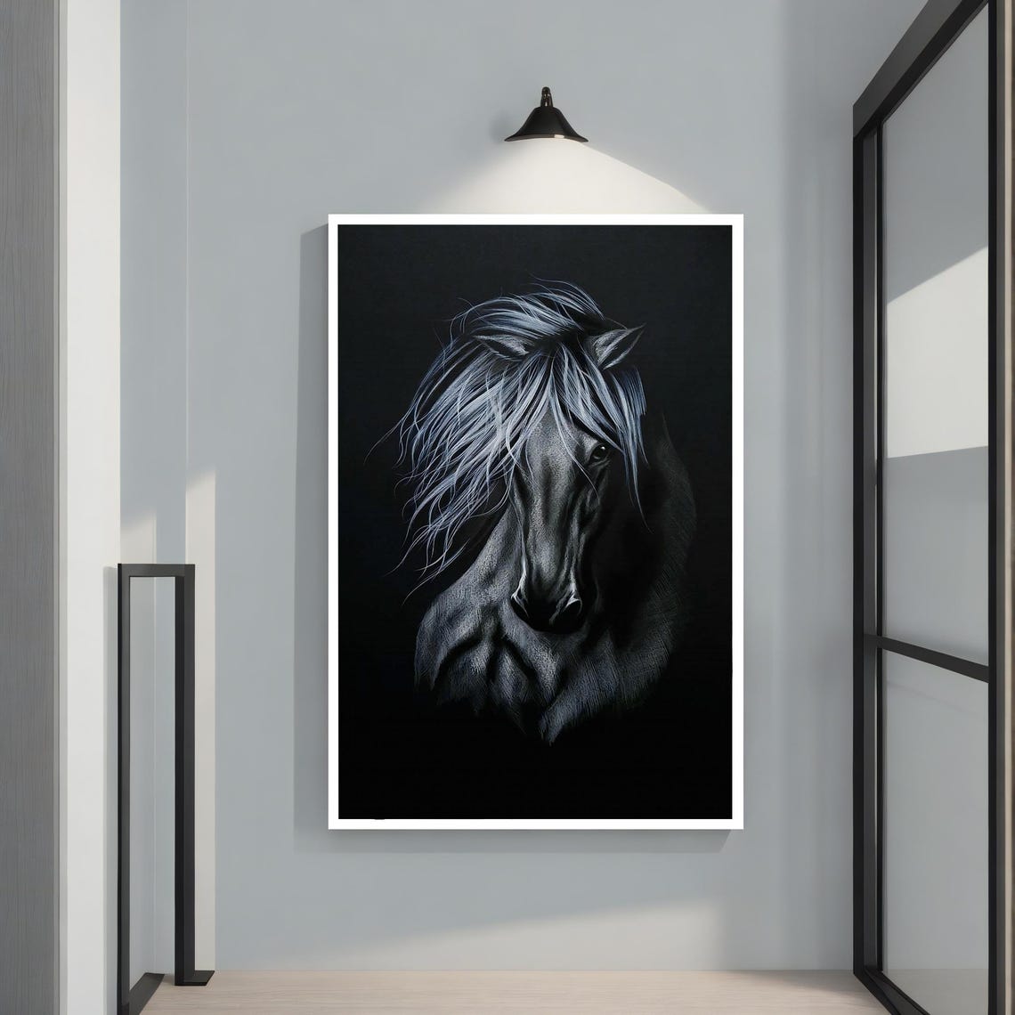 Black Horse With Silver Flowing Mane Dark Dramatic Equine Art Poster - Image 2