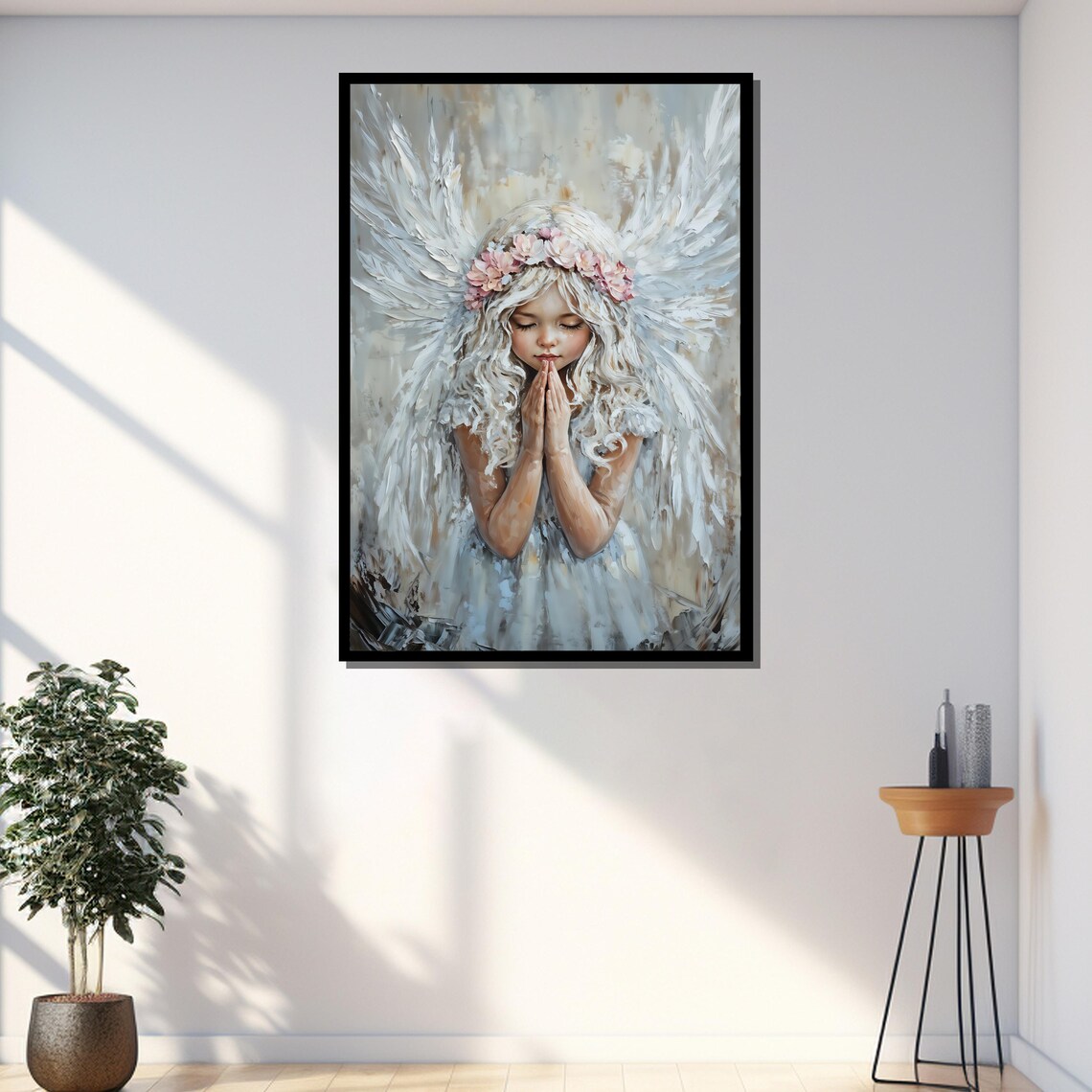 Praying Angel Girl Painting Guardian Angel Wall Art Spiritual Angel Decor Elegant Religious Artwork Gift For Home Church - Image 3