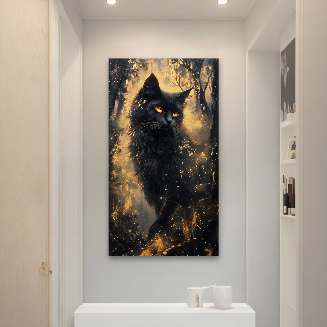 Mystical Black Cat in Golden Ember Forest Fantasy Feline Art Poster - Image 4