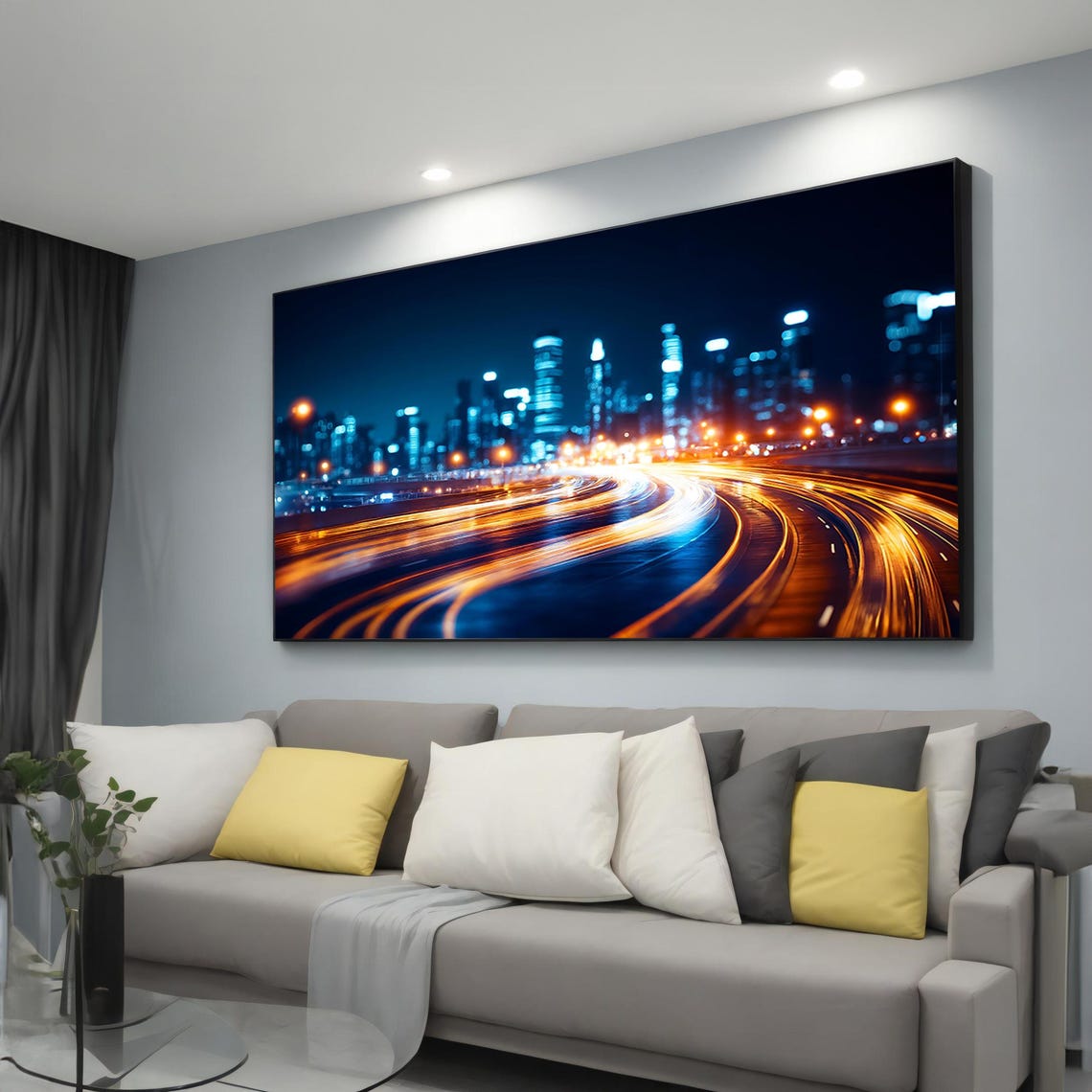 City Night Lights Trails Highway Skyline Long Exposure Wall Art Poster