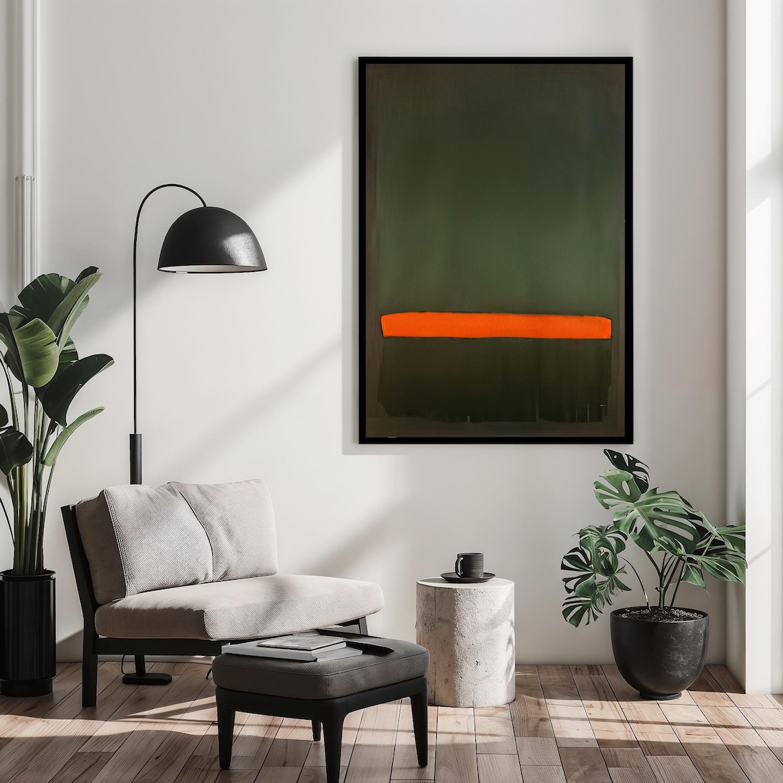 Orange Bar On Olive Green Modern Color Field Abstract Art Poster - Image 2