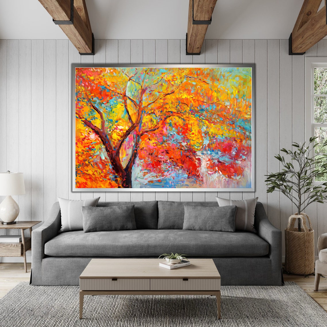 Vibrant Autumn Tree Impasto Painting Colorful Fall Foliage Wall Art - Image 4