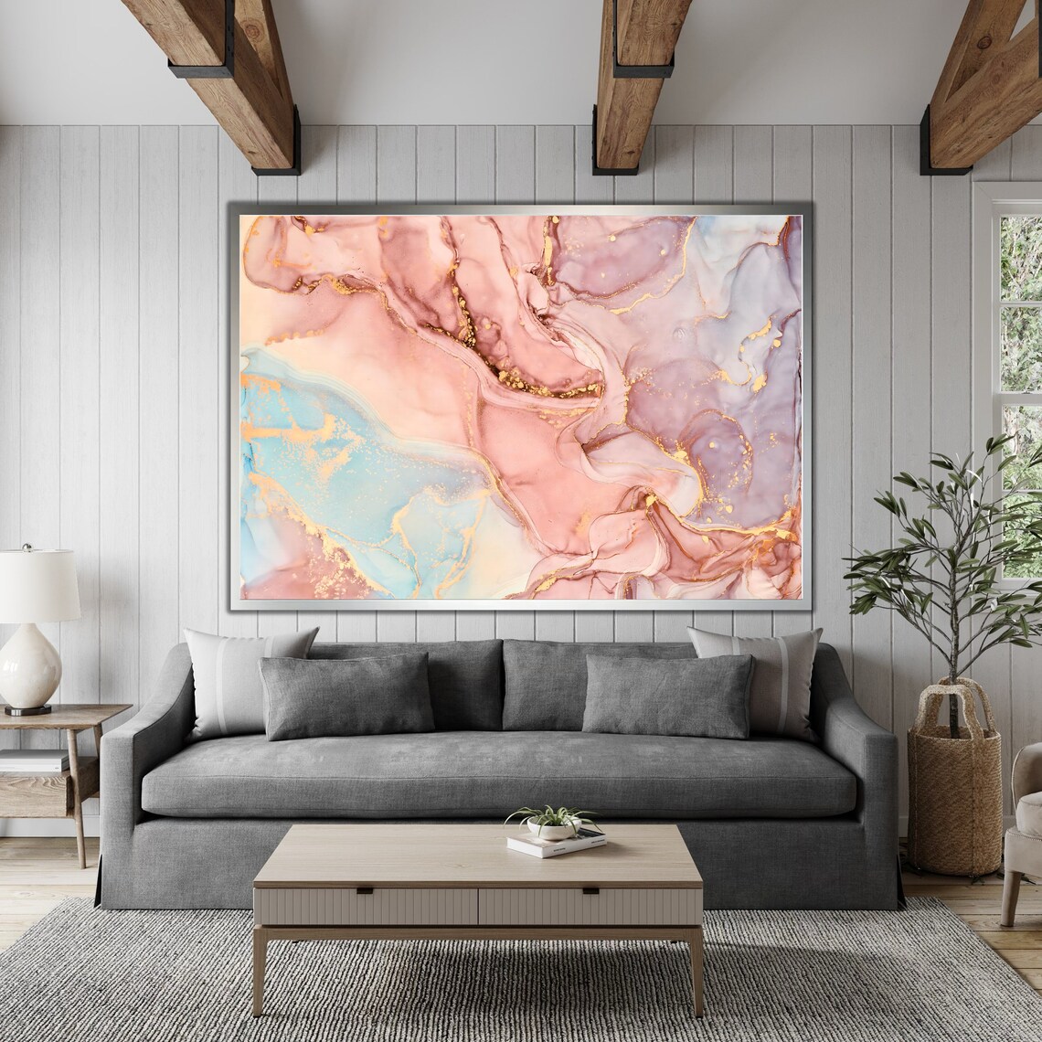 Pink Gold Marble Abstract Art Print - Image 3