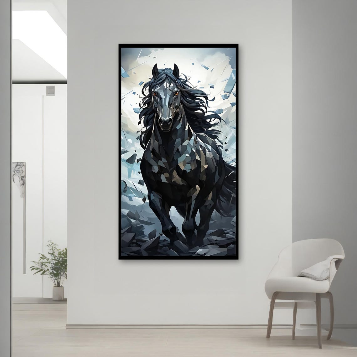 Dynamic Black Horse Print Abstract Geometric Wall Decor Modern Animal Painting Bold Equine Wall Art Gift Idea - Image 2