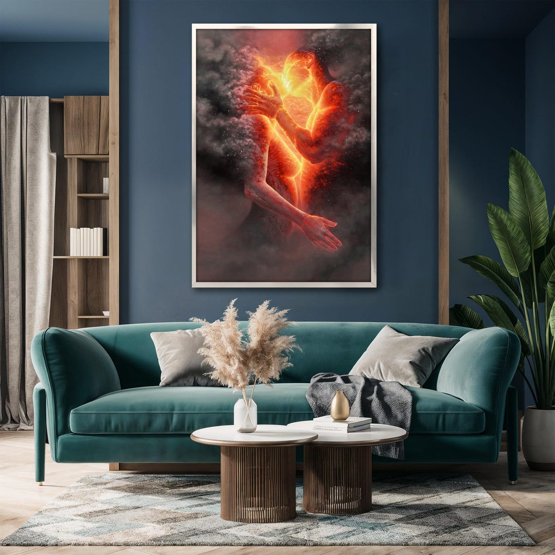 Fiery Lovers Embrace Passion Flame Romantic Dramatic Wall Art - Image 3