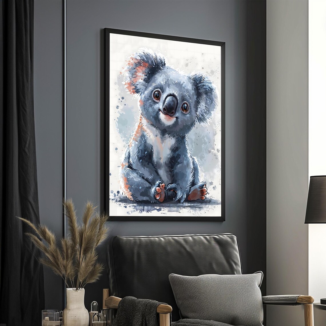 Cute Baby Koala Watercolor Painting Kids Nursery Animal Art Poster