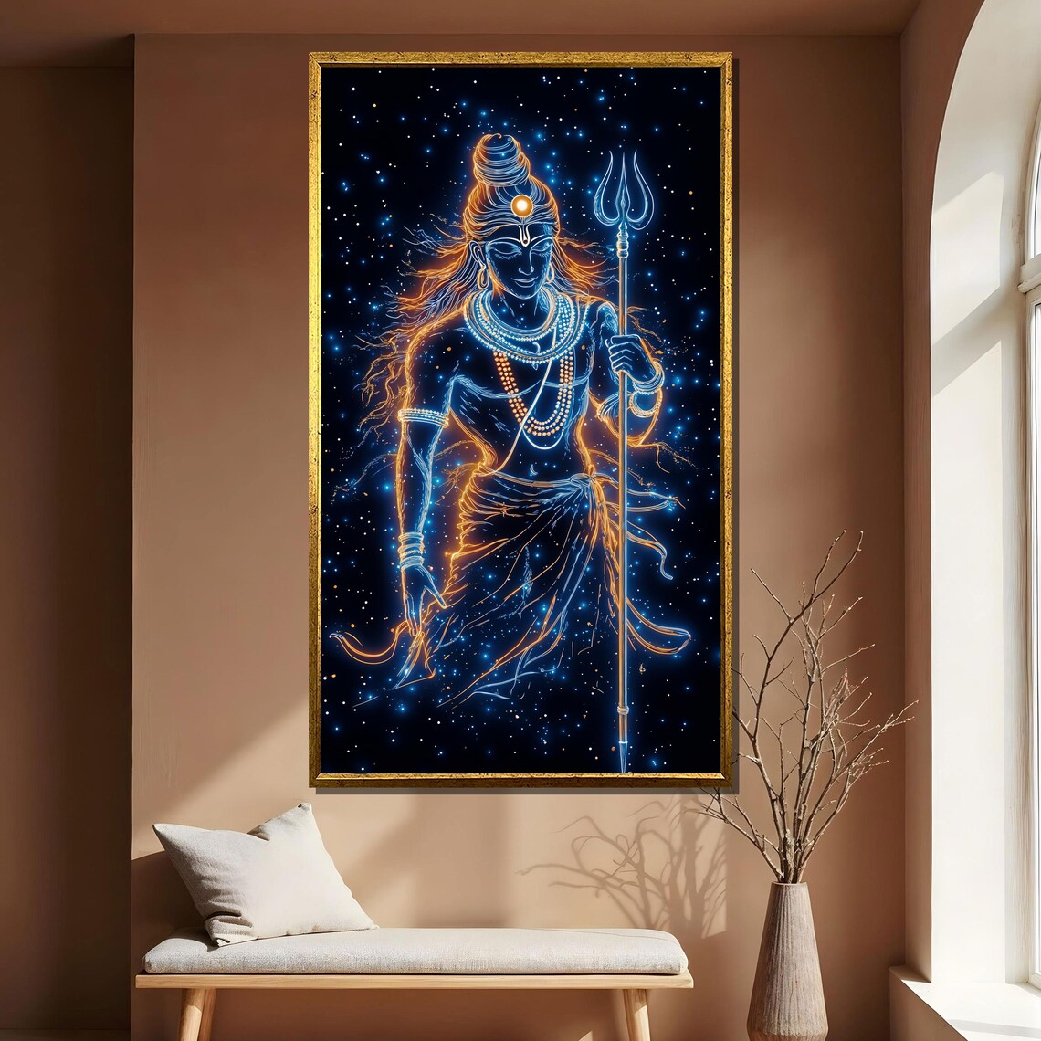 Lord Shiva Trishul Cosmic Neon Starry Night Spiritual Art Print - Image 4