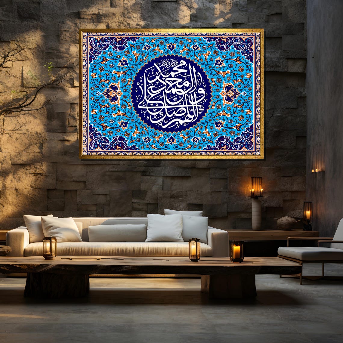 Islamic Geometric Calligraphy Arabic Wall Art Quran Verse Painting Blue Islamic Home Decor Unique Eid Gift Idea - Image 4
