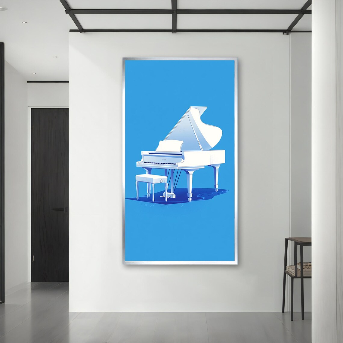 Minimalist White Grand Piano Bold Blue Background Modern Music Room Decor Poster - Image 3