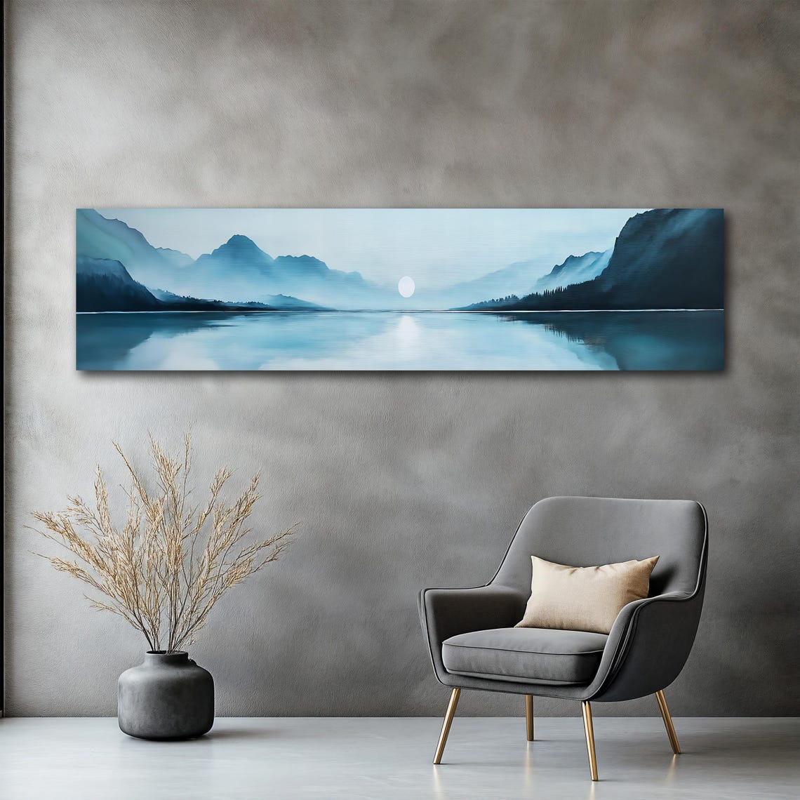 Panoramic Blue Mountain Art Minimalist Wall Decor Nature Landscape Print Bedroom Wall Decor Ready To Hang Artwork Gift Idea - Image 2