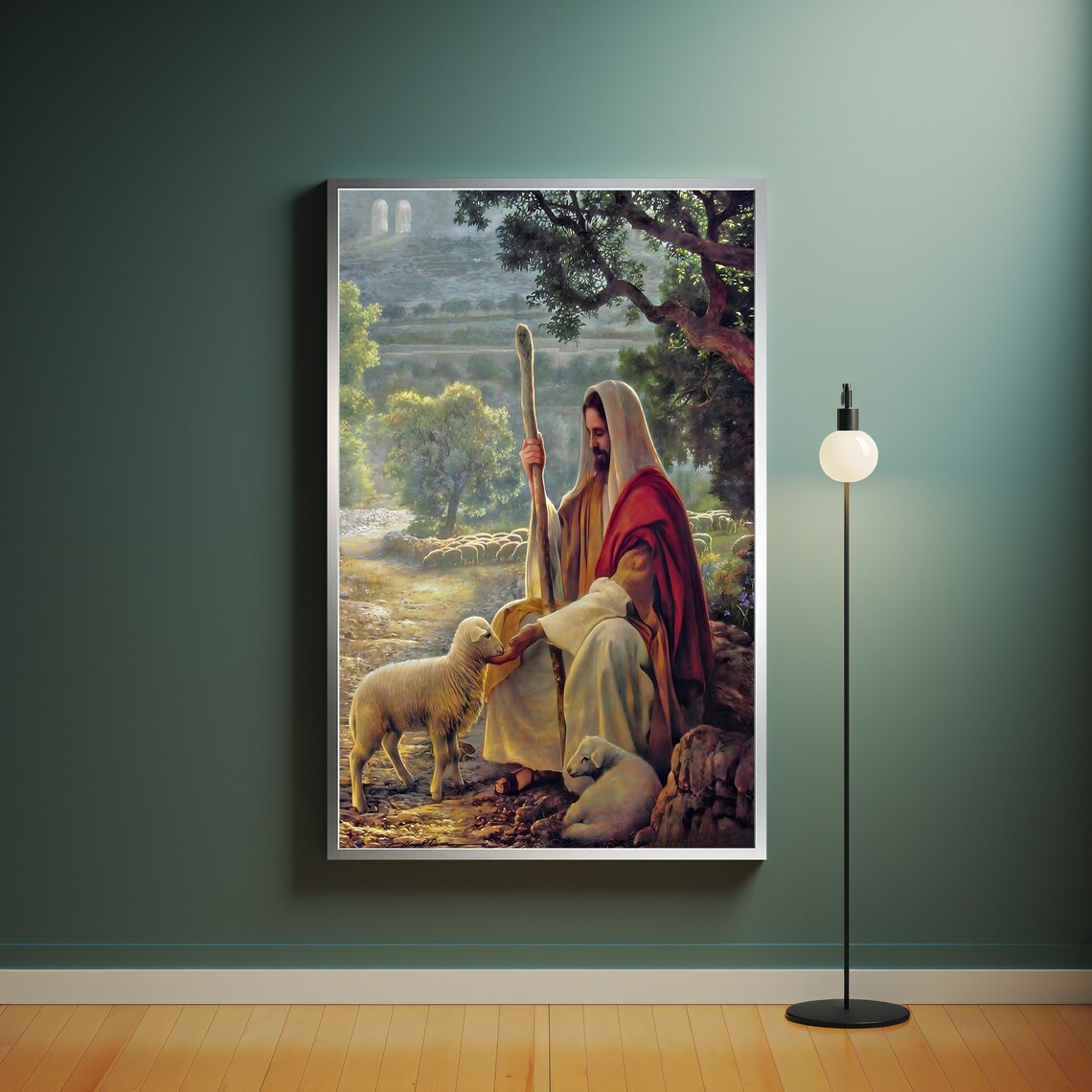 Jesus Good Shepherd Lambs Christian Faith Wall Art Print Poster - Image 4
