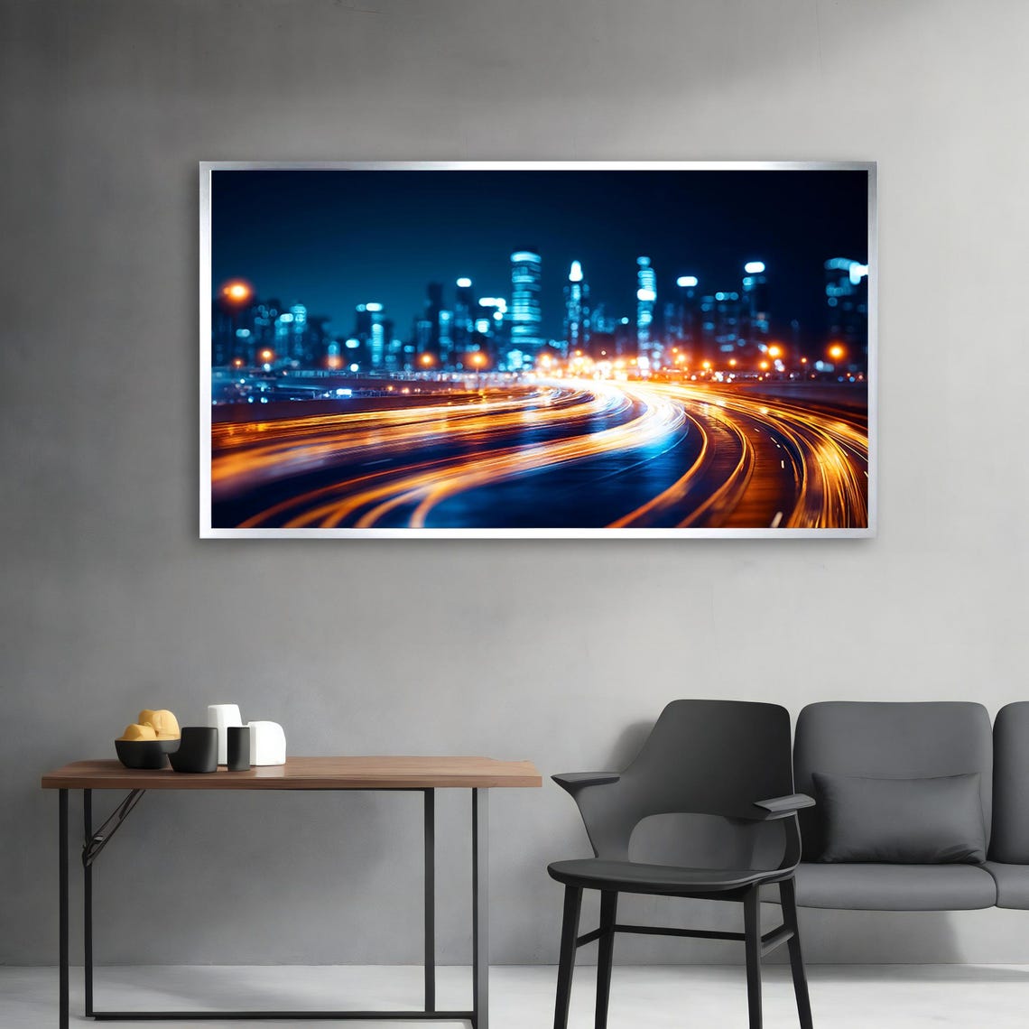 City Night Lights Trails Highway Skyline Long Exposure Wall Art Poster - Image 3
