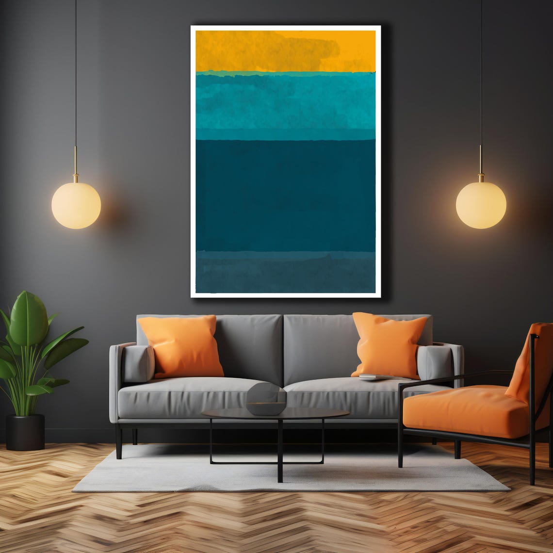 Mark Rothko Yellow Teal Blue Bands Abstract Minimalist Poster - Image 2