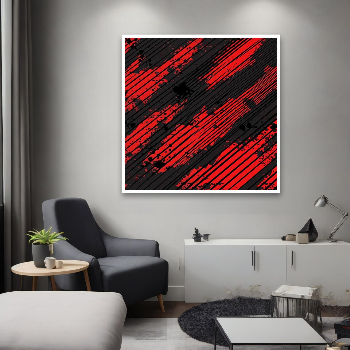 Red And Black Abstract Art Painting Modern Wall Decor Red And Black Abstract Artwork Ready To Hang Framed Print Luxury Gift - Image 2