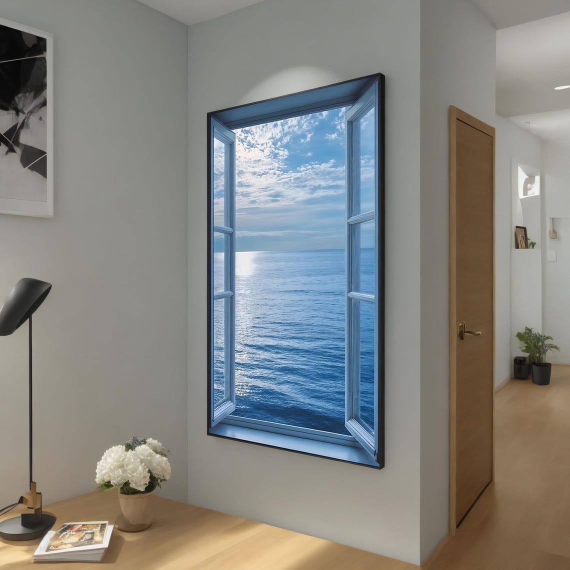 Ocean View Through Open Window Faux Window Seascape Art Print