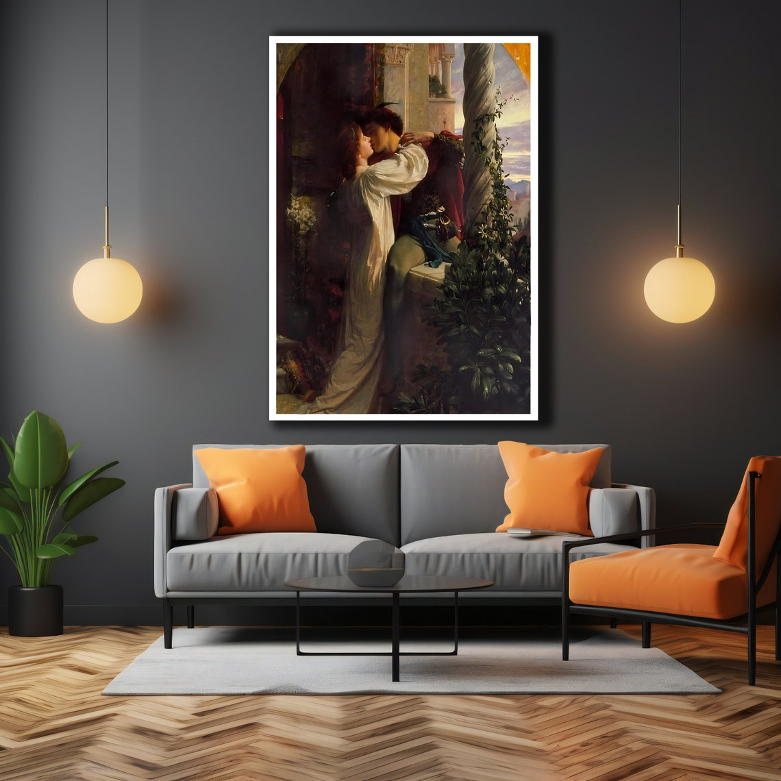 Romantic Couple Kissing Balcony Classical Painting Love Wall Poster - Image 3