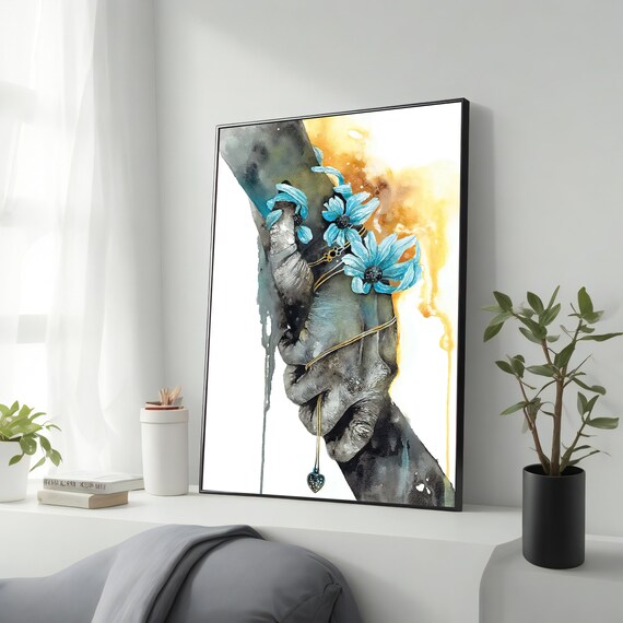 Love Print Holding Hands Art Modern Home Decoration Helping Her Art Oil Painting Room Decor Framed Birthday Gift