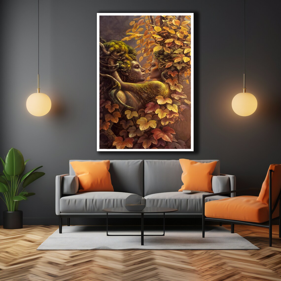 Autumn Tree Couple Love Embrace Surrealist Romantic Wall Art - Image 3